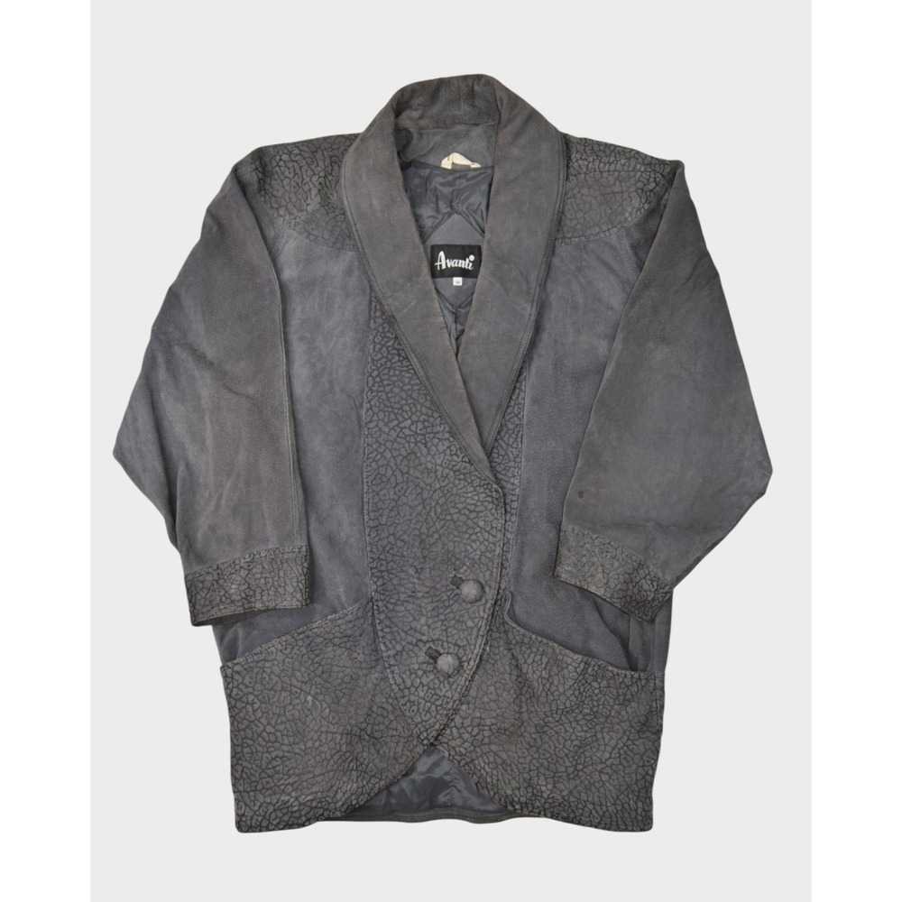 Vintage Avanti Jacket Womens Medium Grey Suede Leather Shawl Coat Elephant